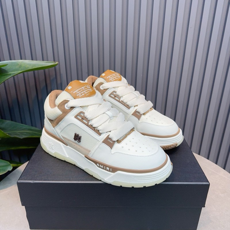2024 Unisex Amiri White Beige Leather Mesh Sneakers MJ00360