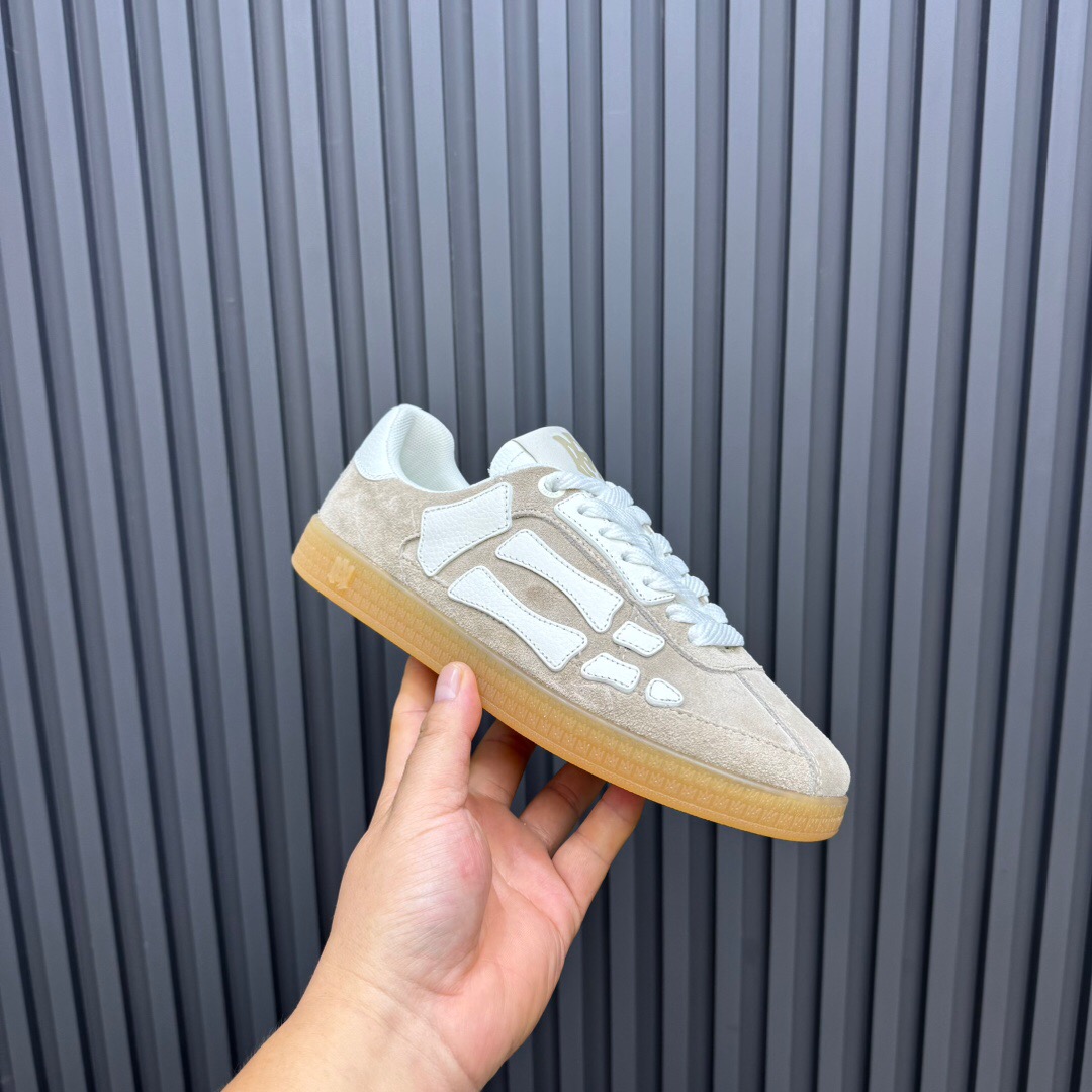 2025 Unisex Amiri Bone White Beige Leather Suede Sneakers LY00280