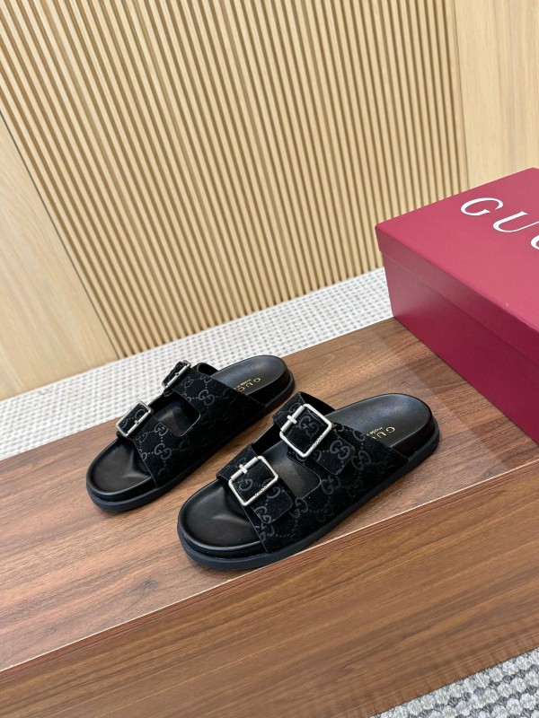 2025 Women Gucci Black Suede Leather Sandals LY00260