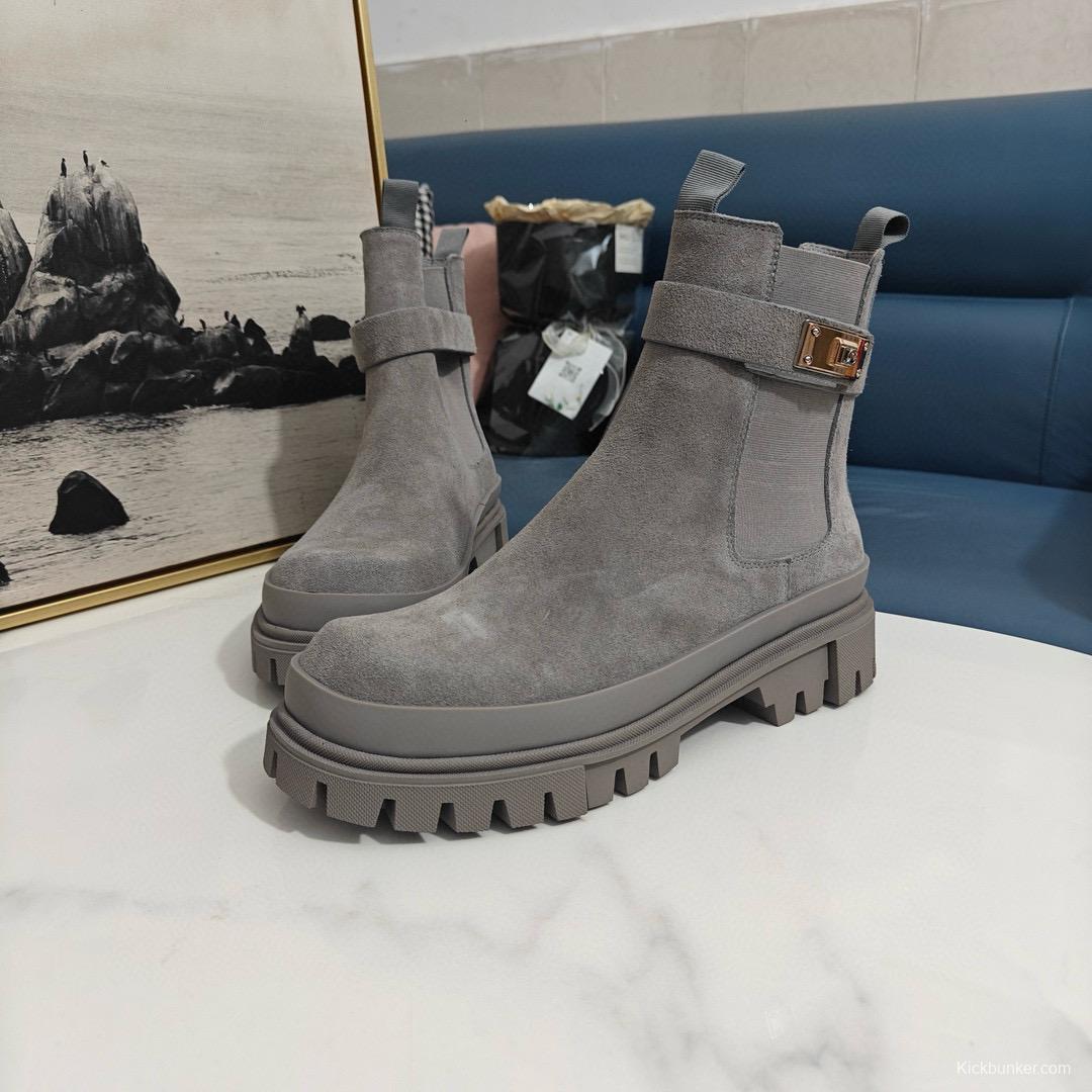 2024 Women Dolce & Gabbana Grey Suede Ankle Boots