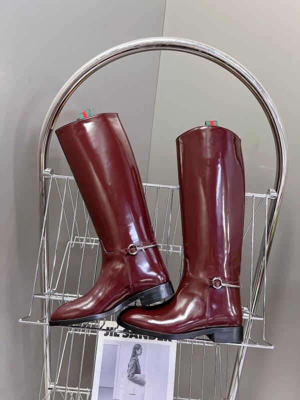 2024 Women Gucci Burgundy Leather Boots