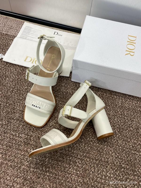 2025 Women Dior White Calfskin Leather Sandals Ankle Strap