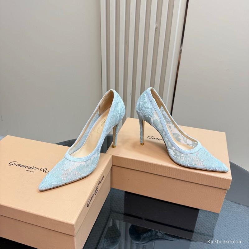 2025 Women Gianvito Rossi Light Blue Lace High Heel KFY00280