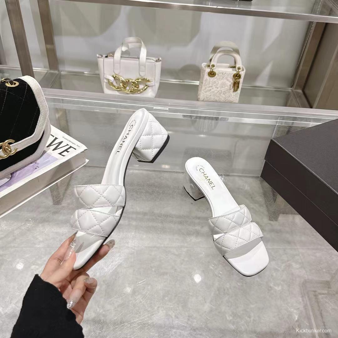 2025 Women Chanel White Leather Sandals LY00280