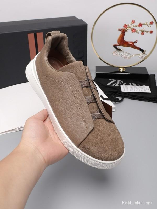 2024 Men Ermenegildo Zegna Brown Suede Leather Sneakers MJ00240