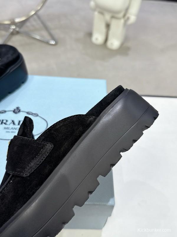 2025 Women Prada Black Velvet Mules