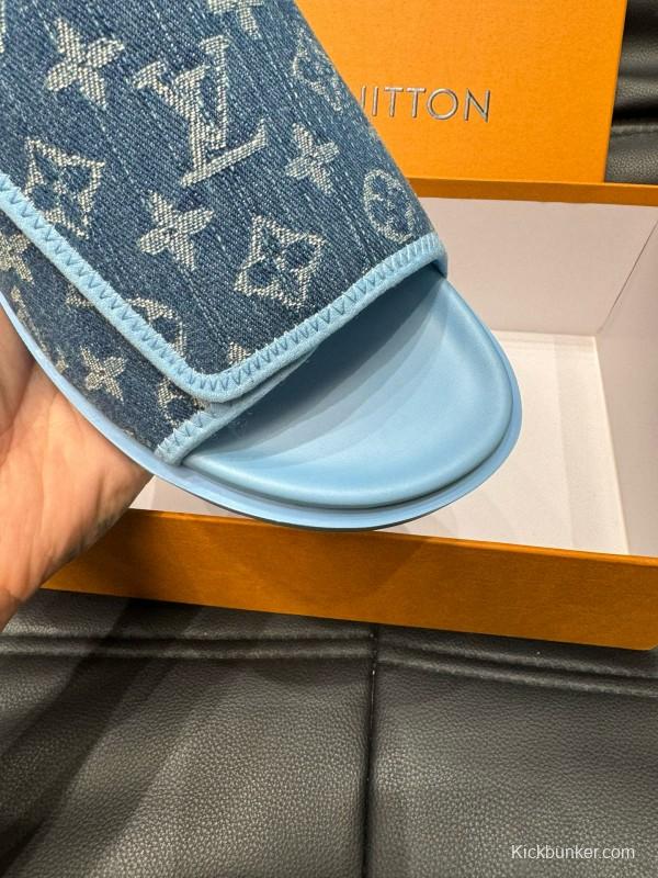 2024 Slippers Louis Vuitton Blue Denim Slippers MJ00200