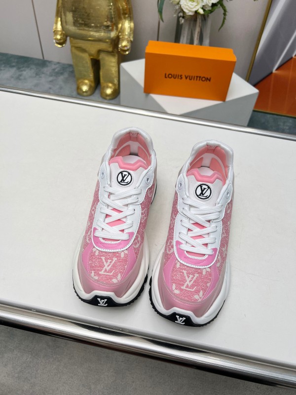 2025 Women Louis Vuitton Pink White Canvas Leather Sneakers