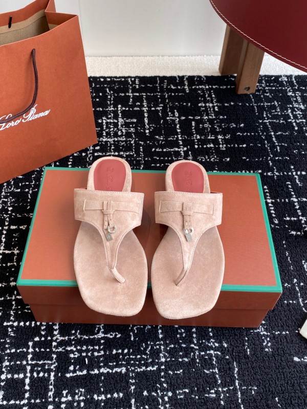 2025 Women Le Parmentier Beige Suede Thong Sandals KFY00280