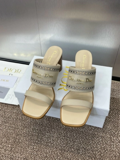 2025 Women Dior Beige Leather Slippers KFY00310