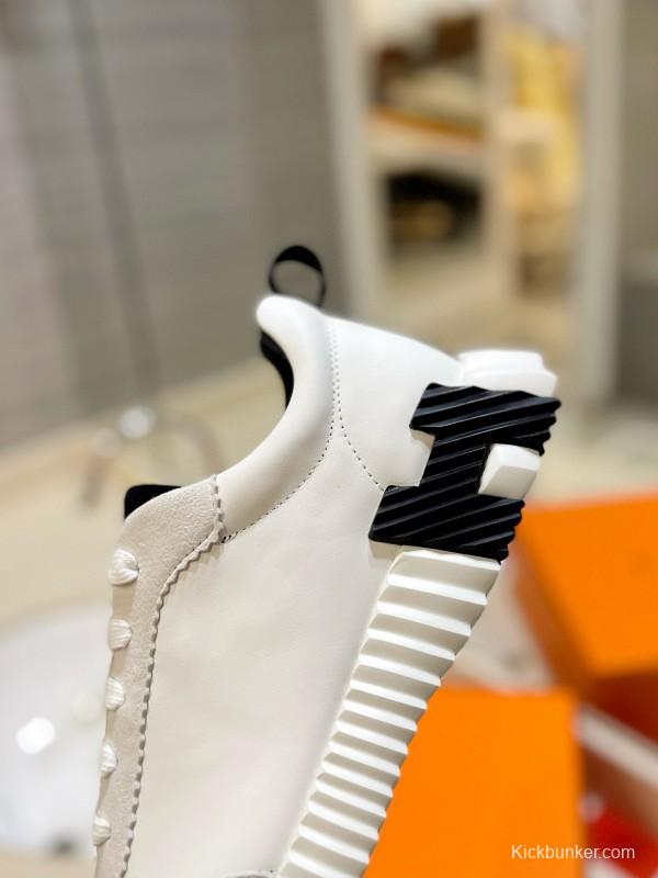 2024 Unisex Hermès white black leather sneakers