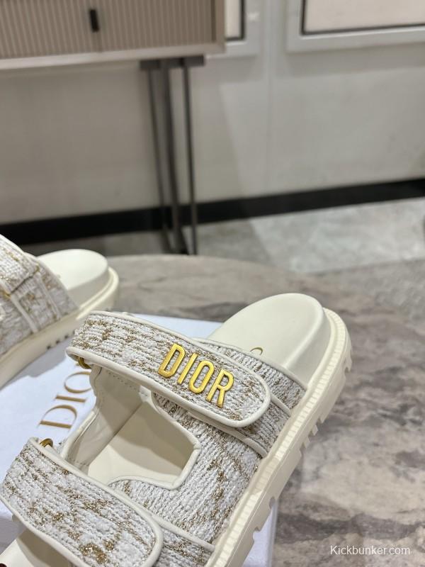 2025 Women Dior White Canvas Leather Sandals