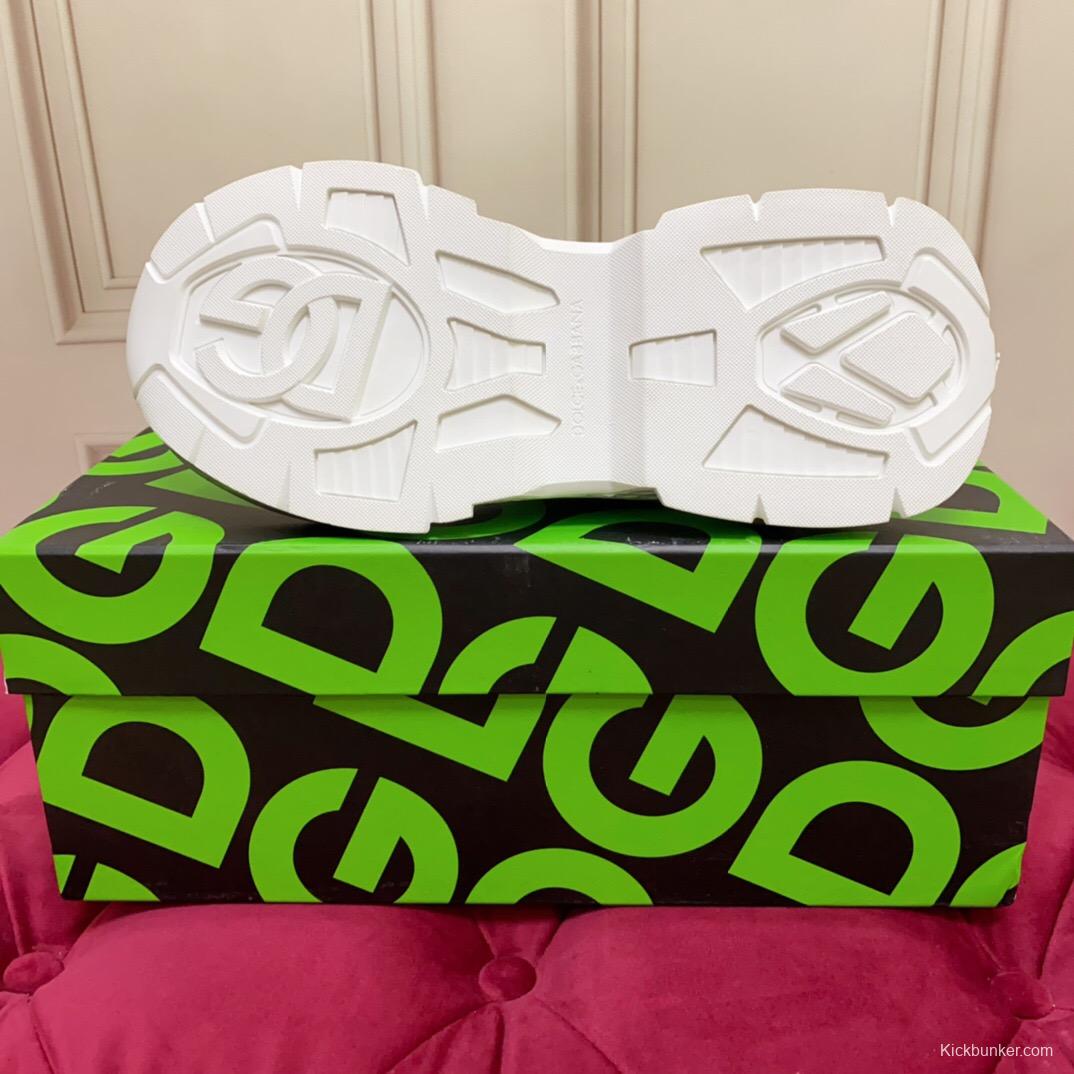 2025 Unisex Dolce & Gabbana White Mesh Leather Sneakers LY00340