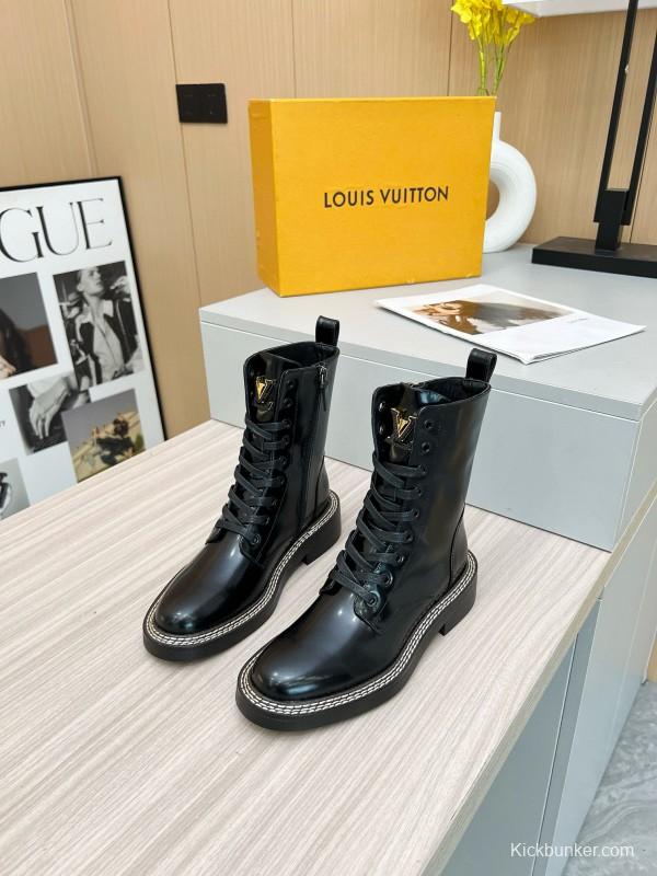 2024 Women Louis Vuitton Black Calfskin Leather Boots MJ00370