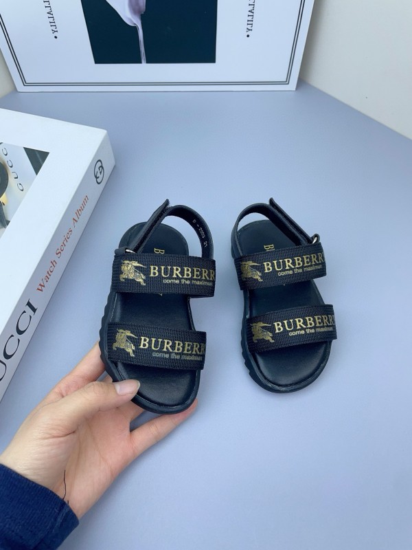 2025 Kids Burberry White Black Leather Sandals