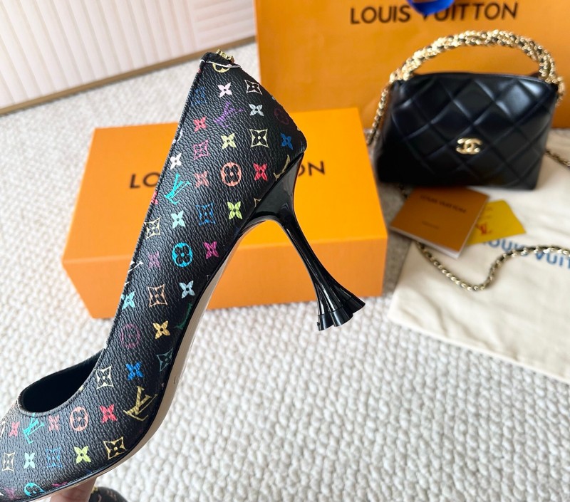 2025 Women Louis Vuitton Multicolor Canvas Leather Pumps
