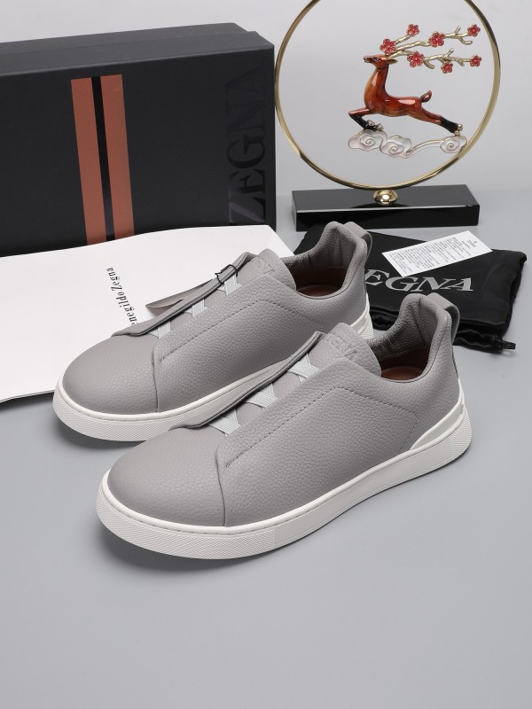 2024 Men Ermenegildo Zegna Grey Leather Low Top Sneakers MJ00240