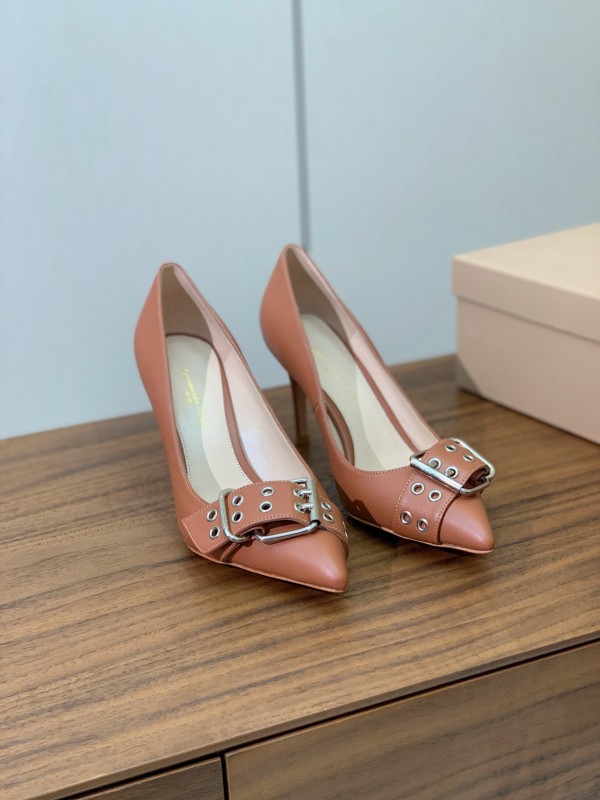2025 Women Gianvito Rossi Brown Leather Heels KFY00300