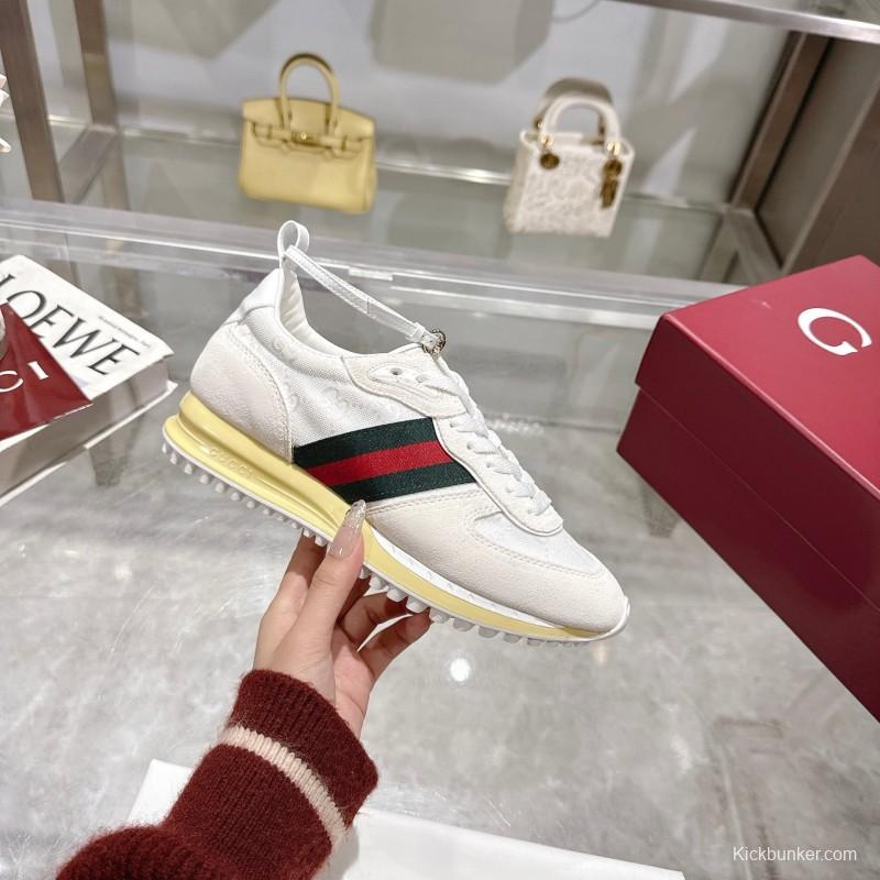 2025 Unisex Gucci White Black Red Fabric Sneakers Detachable Adjustable Ankle Strap LY00340