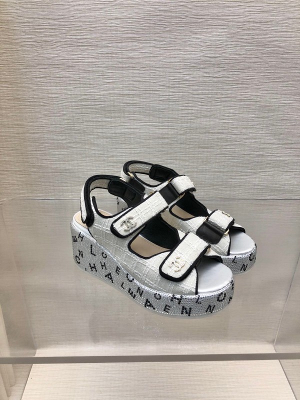 2025 Women Chanel White Black Leather Sandals Platform LY00330