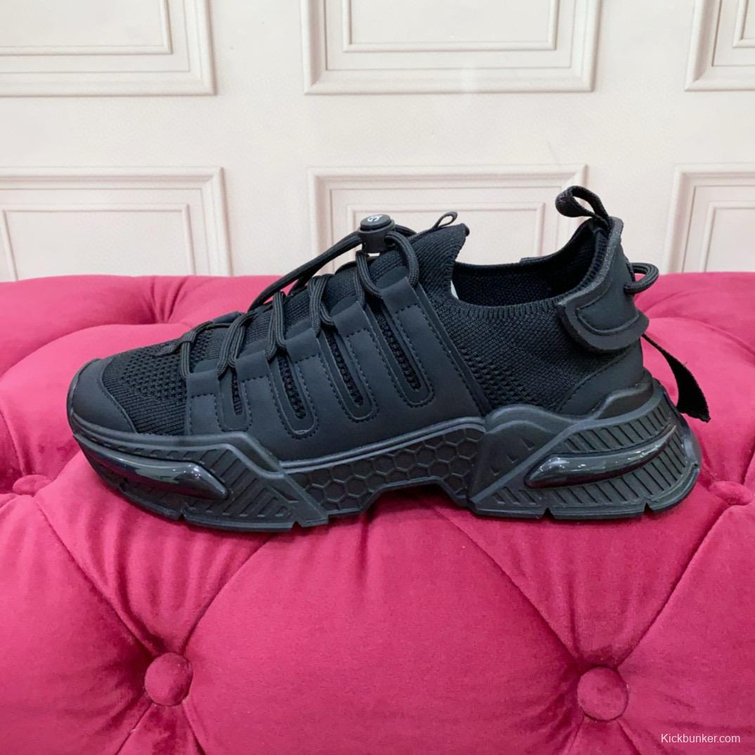 2024 Unisex Dolce & Gabbana Black Knit Leather Sneakers