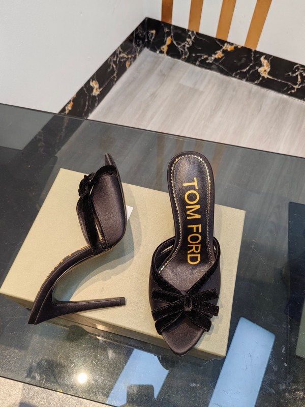 2025 Women TOM FORD Black Velvet High Heel Backless Sandals KFY00290