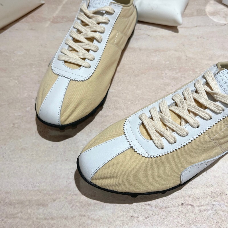 2025 Unisex MM6 Maison Margiela Beige White Nylon Suede Sneakers Distressed KFY00290