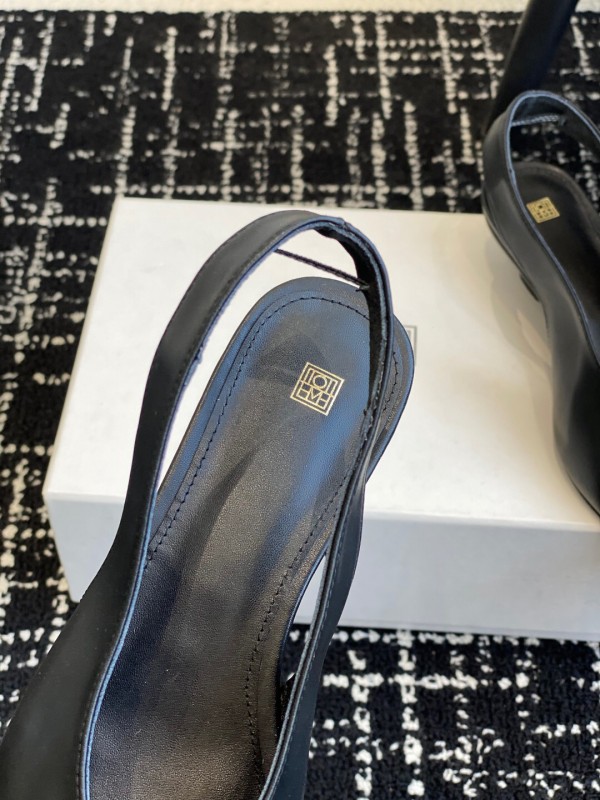 2025 Women Toteme Black Leather Slingback Pumps