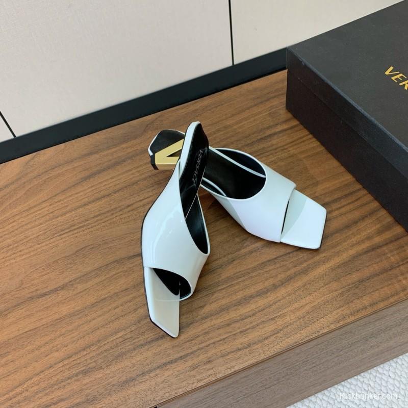 2025 Women VERSACE White Patent Leather Slippers KFY00280
