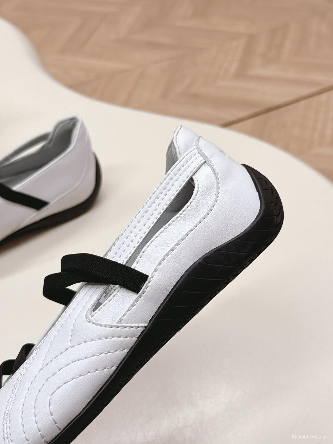 2025 Women Puma White Black Leather Ballet Flat LY