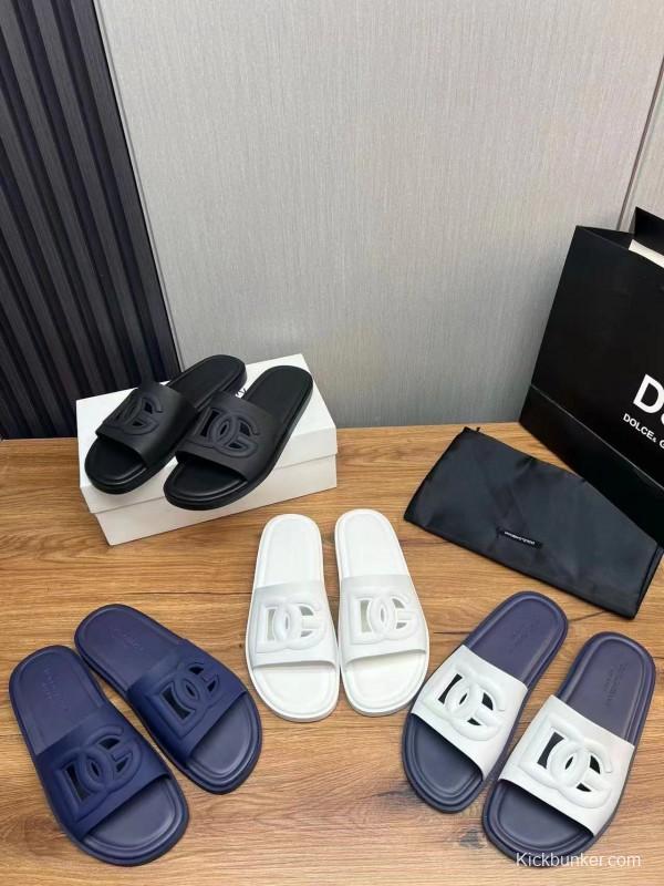 2025 Slippers Dolce & Gabbana White Navy Rubber Slippers