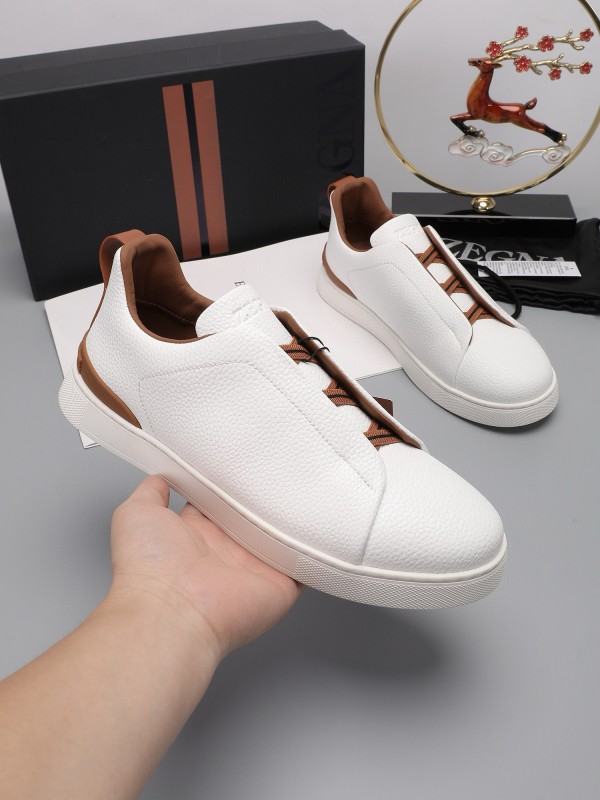 2024 Men Ermenegildo Zegna White Brown Leather Sneakers MJ00240