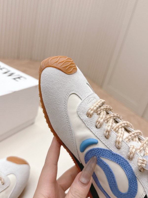 2025 Unisex Loewe White Blue Suede Mesh Casual Sneakers KFY00300