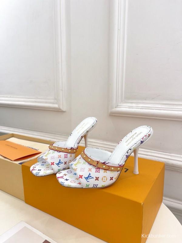 2025 Women Louis Vuitton Multicolor Leather High Heel Sandals MJ00290