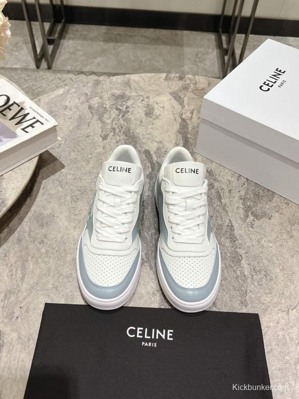 2025 Women Celine White Light Blue Leather Sneakers