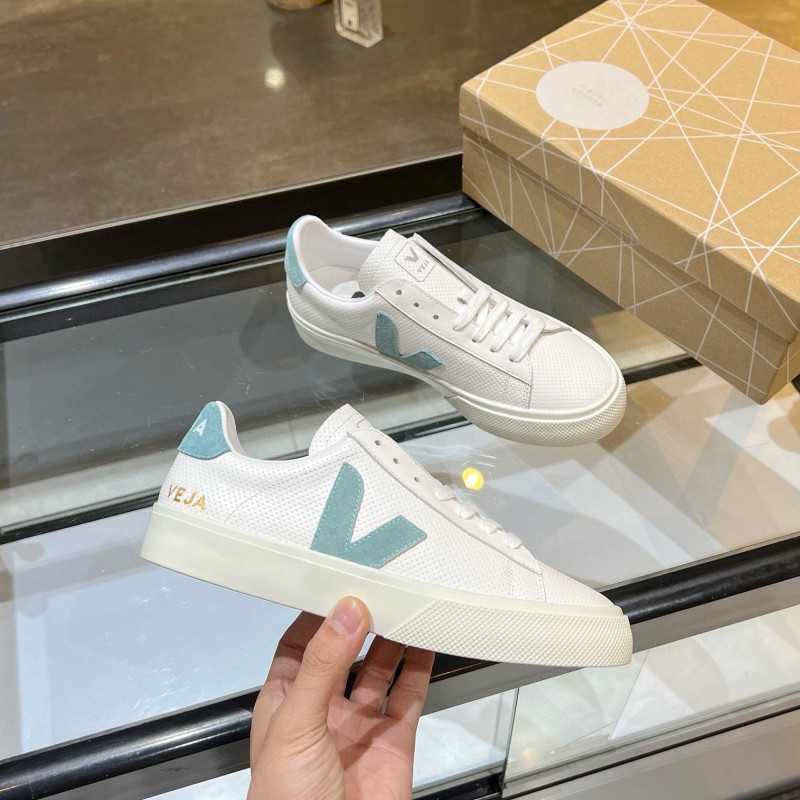 2025 Unisex VEJA White Light Blue Leather Canvas Vulcanized Sneakers MJ00240
