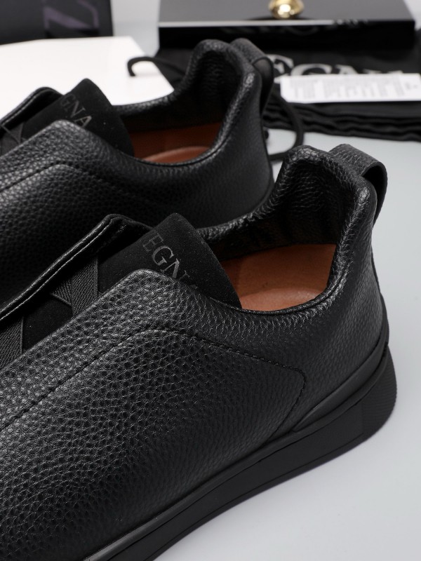 2024 Men Ermenegildo Zegna Black Leather Suede Sneakers MJ00240