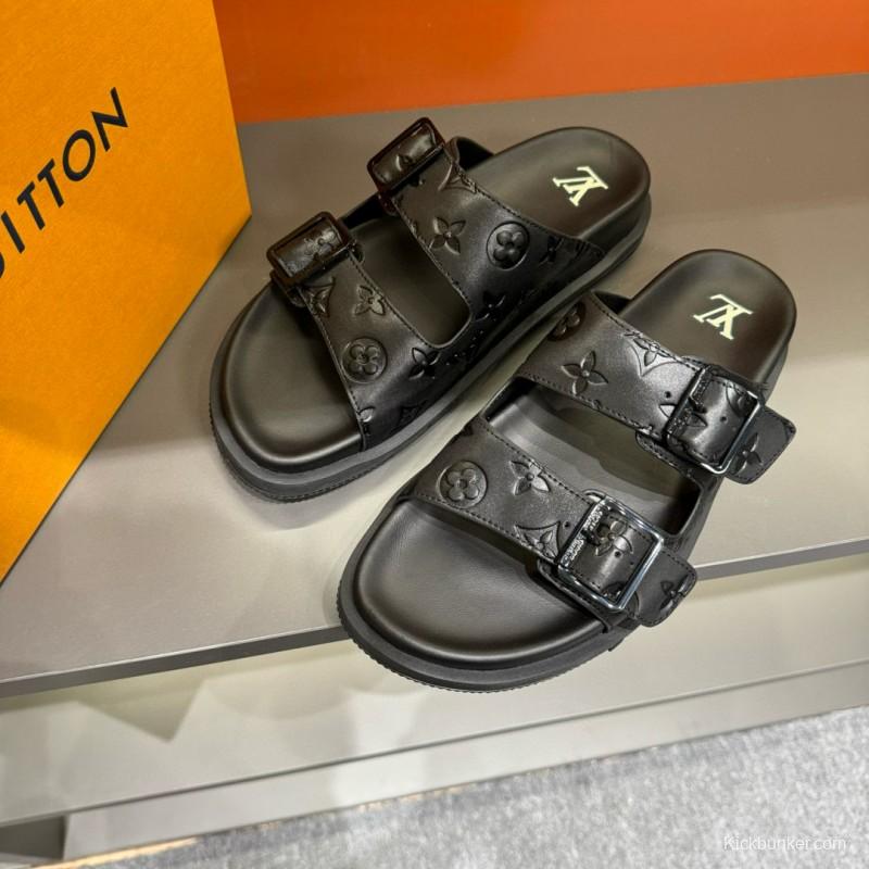 2024 Slippers Louis Vuitton Black Leather Slippers