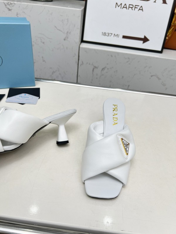 2025 Women Prada White Lambskin Mules