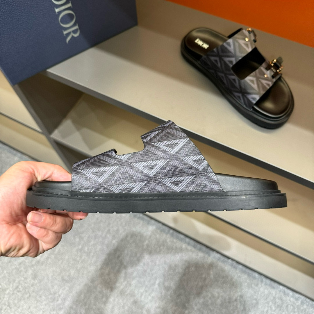 2024 Men Dior Black Grey Canvas Leather Slippers MJ00200