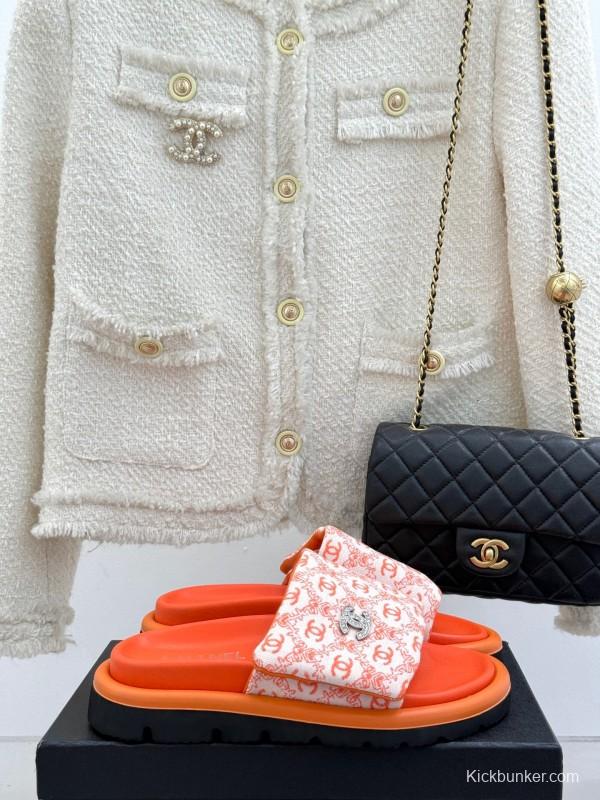 2025 Slippers Chanel Orange Nylon Slippers