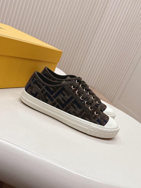 2025 Women Fendi Brown Black Canvas Sneakers LY00280