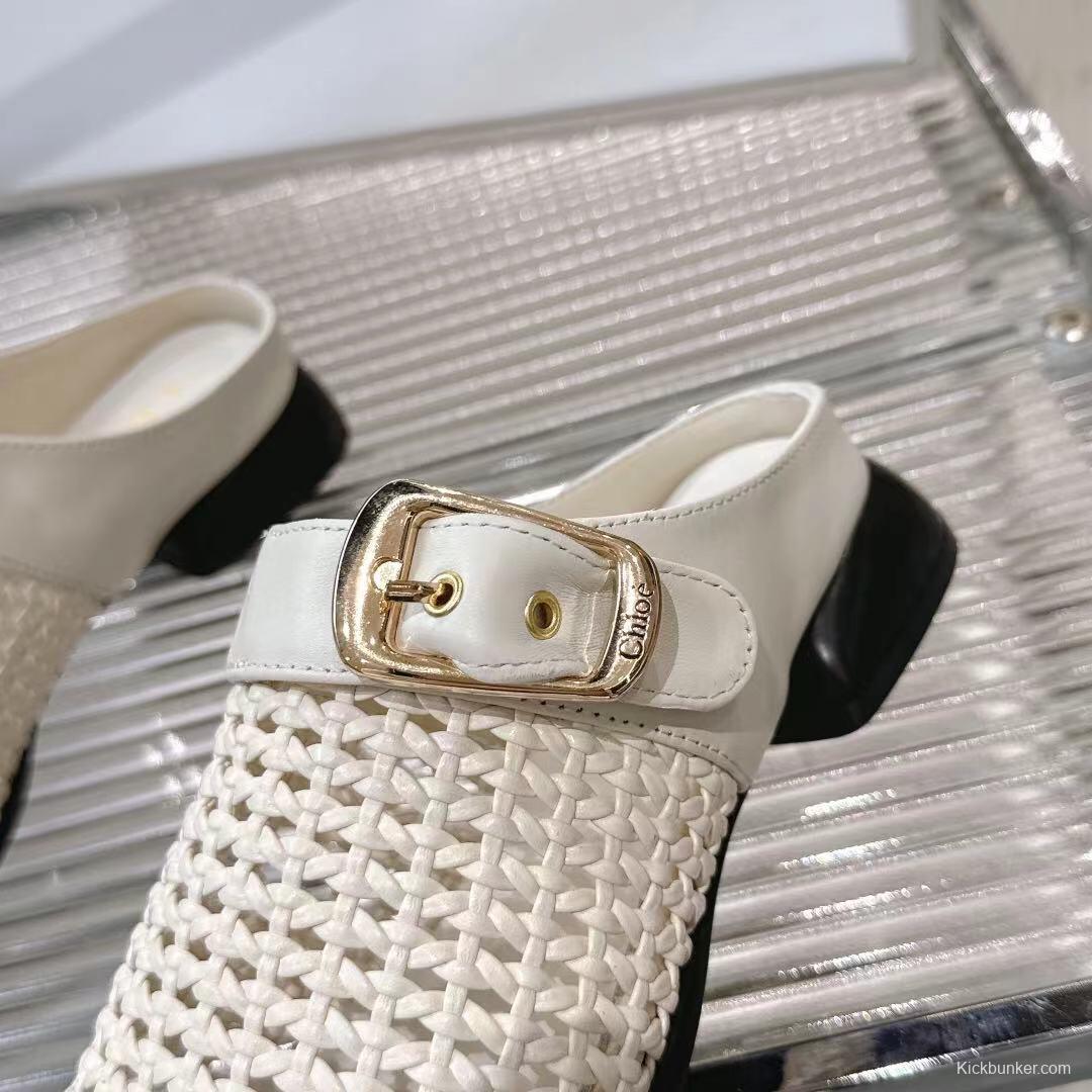 2025 Women Chloé White Fabric Slippers