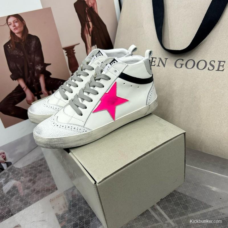 2024 Women GGDB White Pink Leather High Top Sneakers MJ00300