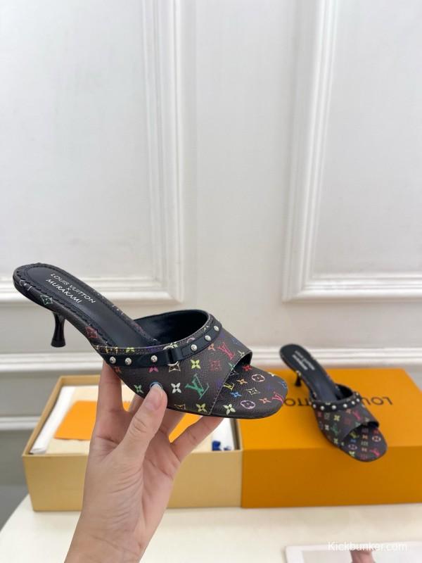 2025 Women Louis Vuitton Multicolor Leather Kitten Heel Studded MJ00290