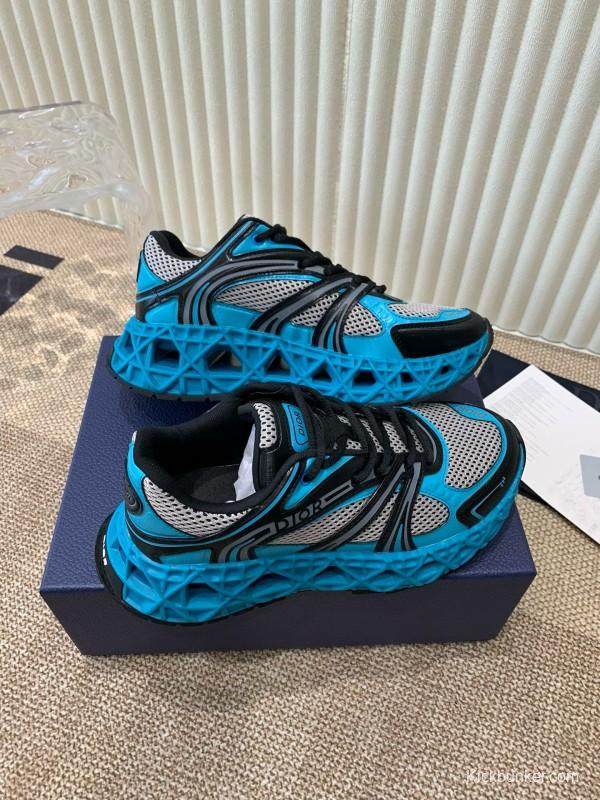 2024 Unisex Dior Blue Black Leather Mesh Sneakers