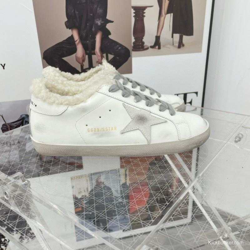 2025 Women GGDB White Grey Leather Shearling Sneakers