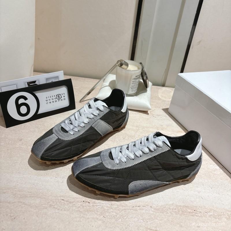 2025 Unisex Maison Margiela Black Grey Nylon Suede Sneakers Distressed LY00360