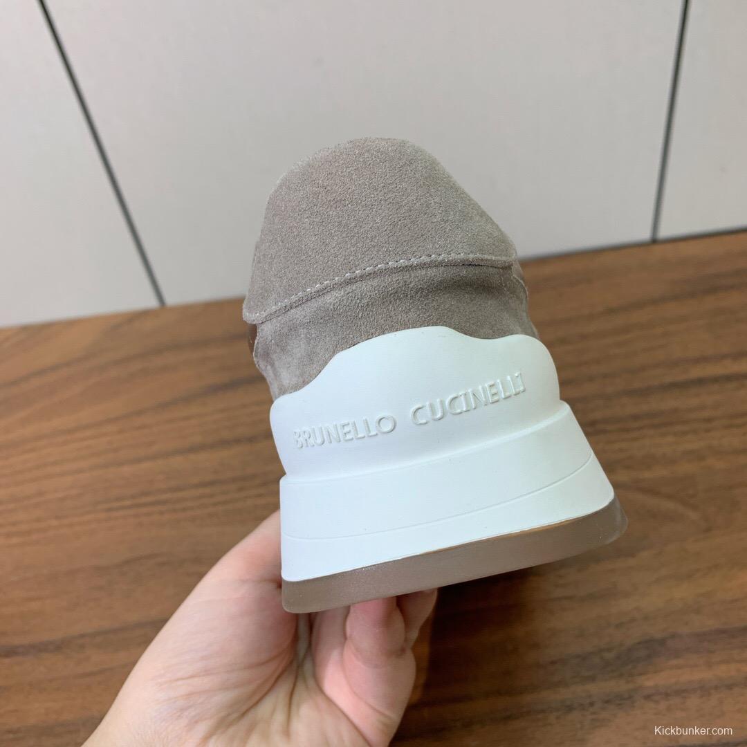 2025 Women Brunello Cucinelli Beige Brown Mesh Leather Sneakers