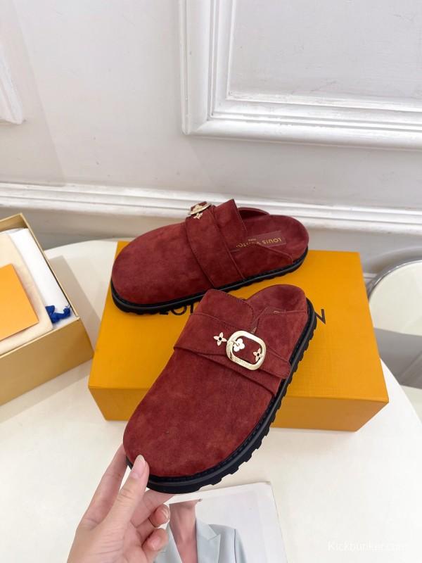 2025 Women Louis Vuitton Burgundy Suede Mule COSY COMFORT KFY00300(F)